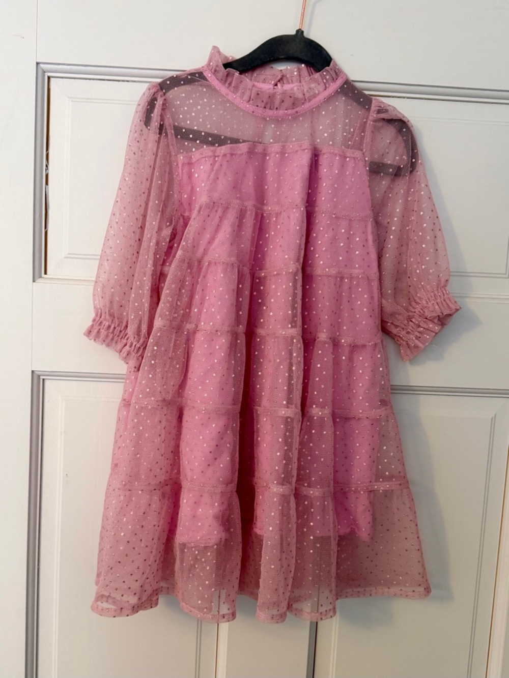 Next 4T Girls' Pink Tiered Dot Mesh Dress